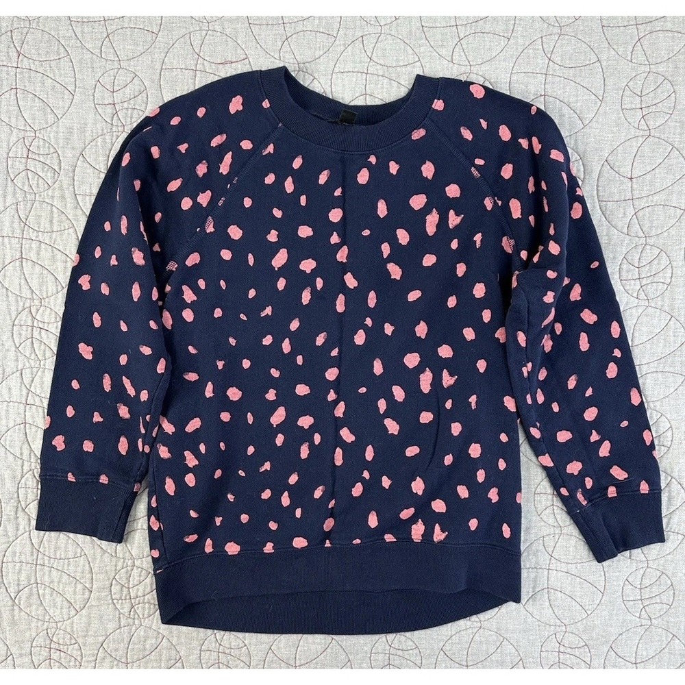 J Crew Cotton Terry Crew Sweatshirt Painter's Leopard Print Pink Navy / Medium - Picture 1 of 5
